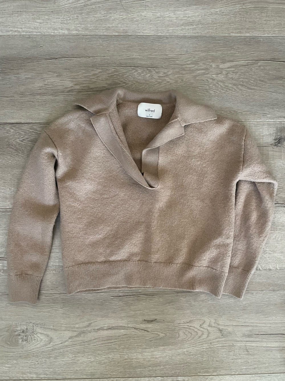 Aritzia Wilfred Taupe Scoop Collar Sweater